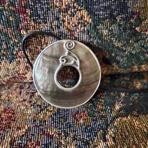 Abalone shell pendant, silver setting, wire work, vintage, artisan handmade